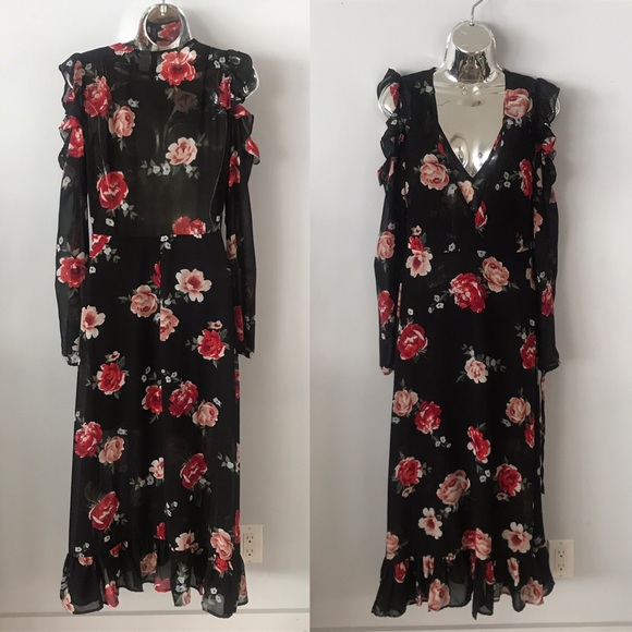 h and m black floral dress